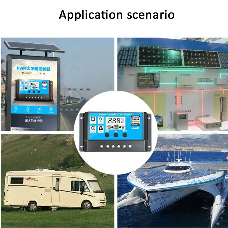 10/20/30A Solar Charge Controller 12V/24V Auto PWM 5V Output Solar Panel Battery Controller Regulator With Dual USB LCD Display