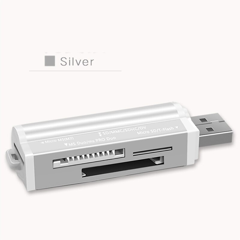 För micro sd sdhc tf  m2 mmc ms pro duo all  in 1 usb 2.0 multifunktions minneskortläsare: Silver-