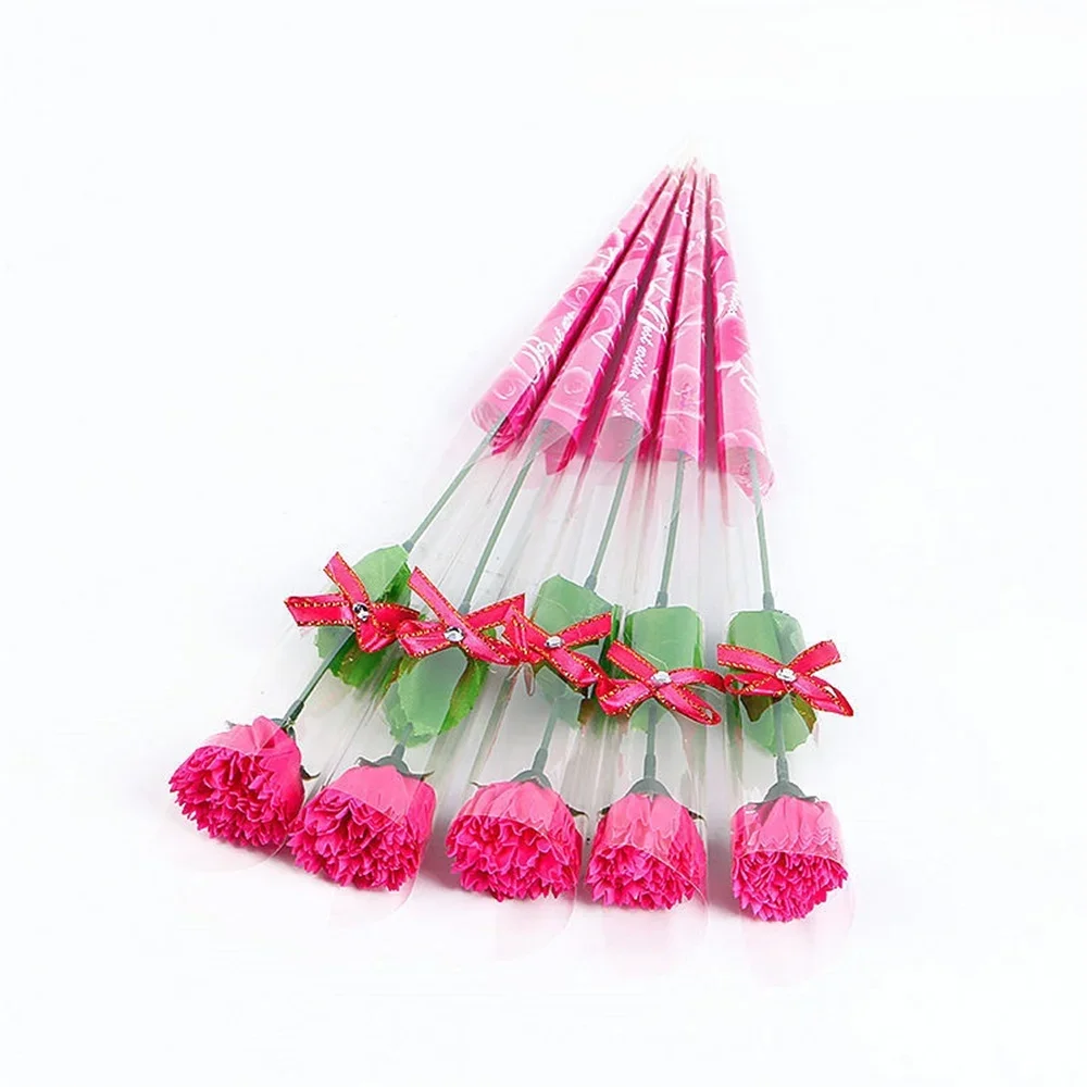 1 Piece Single Stem with Plastic Packaging Soap Made Flowers Artificial Carnation Bouquet Valentine's Day: Gold