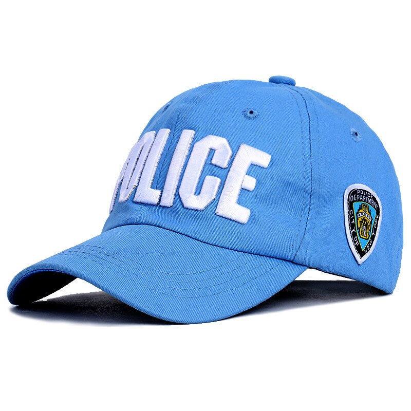 Politi brev far hat nyc bomuld broderi baseball cap snapback unisex skygge cap retro afslappet hat udendørs hætter: Blå