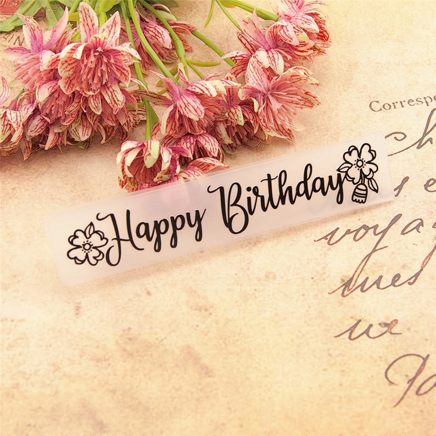 15x3cm Happy birthday Embossing folders Plastic For Scrapbooking DIY Template Fondant Cake Photo Album Card Making