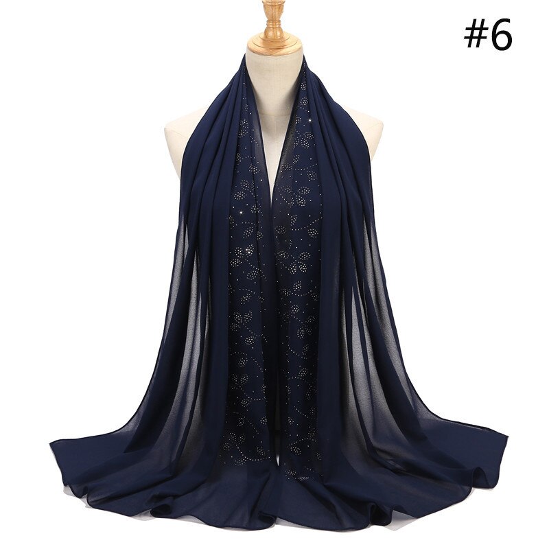 Vrouwen Rhinestone Chiffon Effen Kleur Moslim Hoofd Sjaal Sjaals En Wraps Pashmina Bandana Vrouwelijke Foulard Hijab Winkels: 9