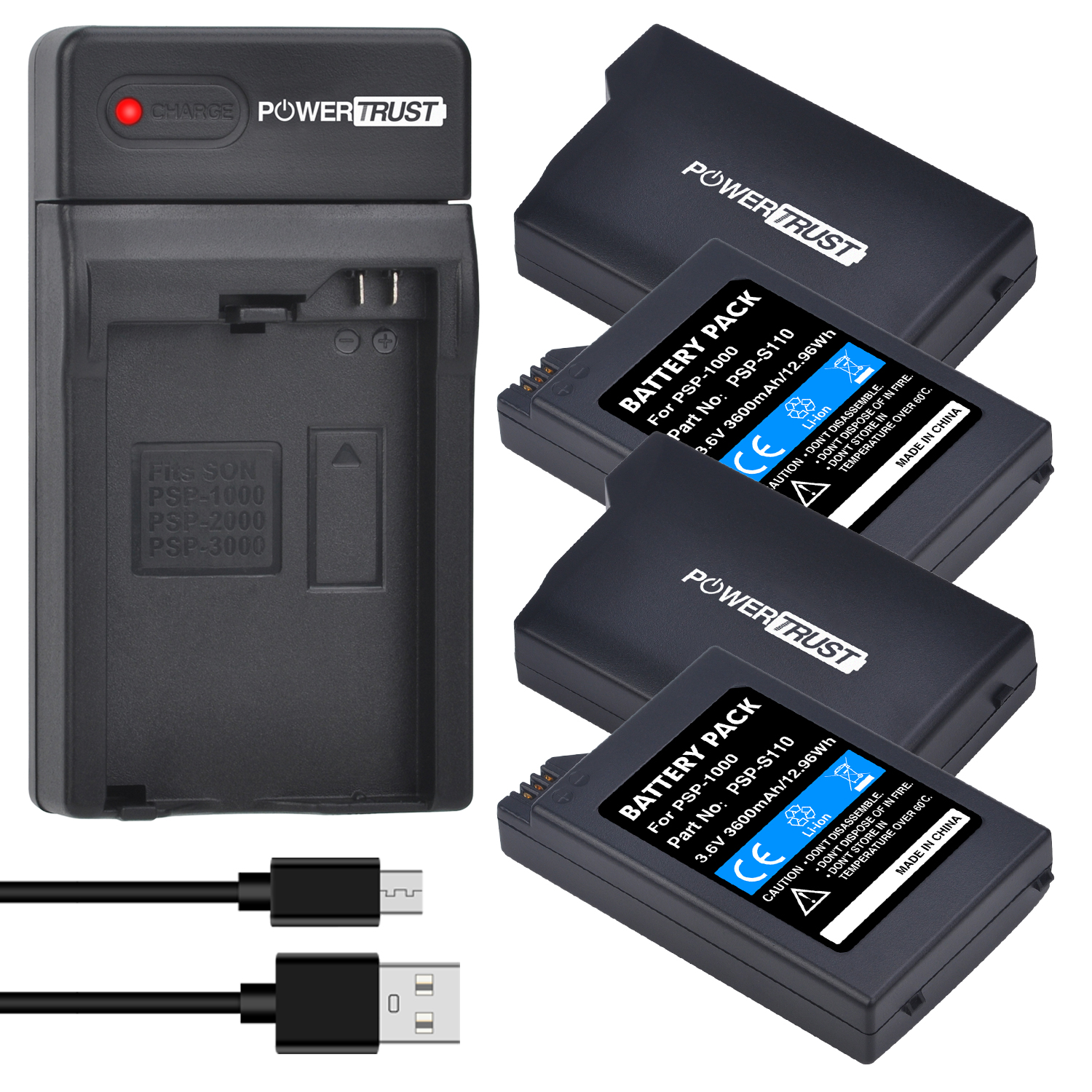3600mAh PSP1000 Battery / PSP-1000 Battery Charger for Sony PSP-110 PSP-1001 PSP 1000 PlayStation Handheld Console: 4 Battery 1Charger