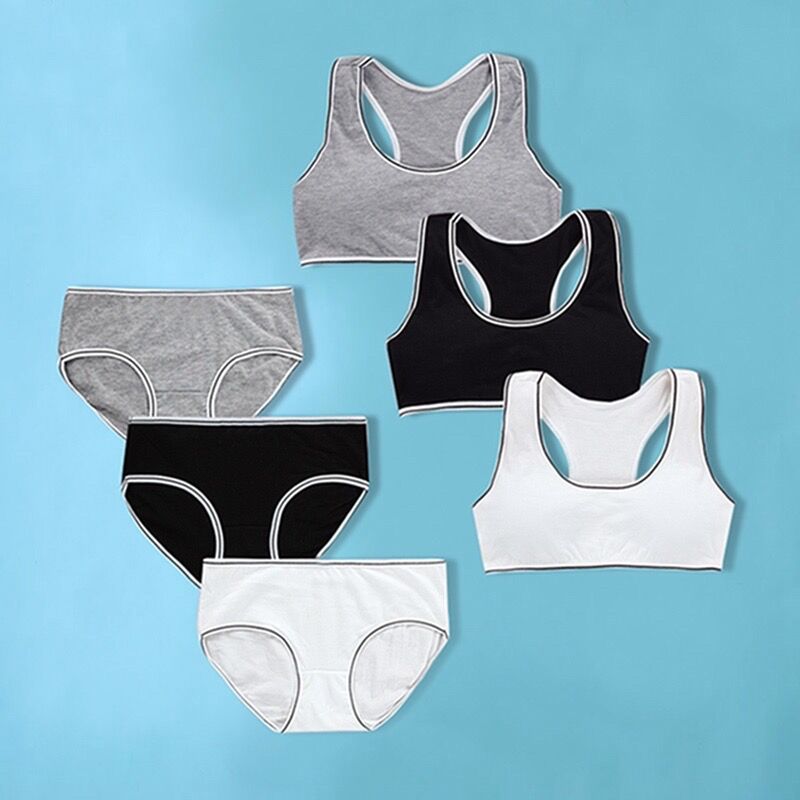Young Girls Bra Teens Girl Underwear Puberty Student Sriped Training Bra Underwear Set