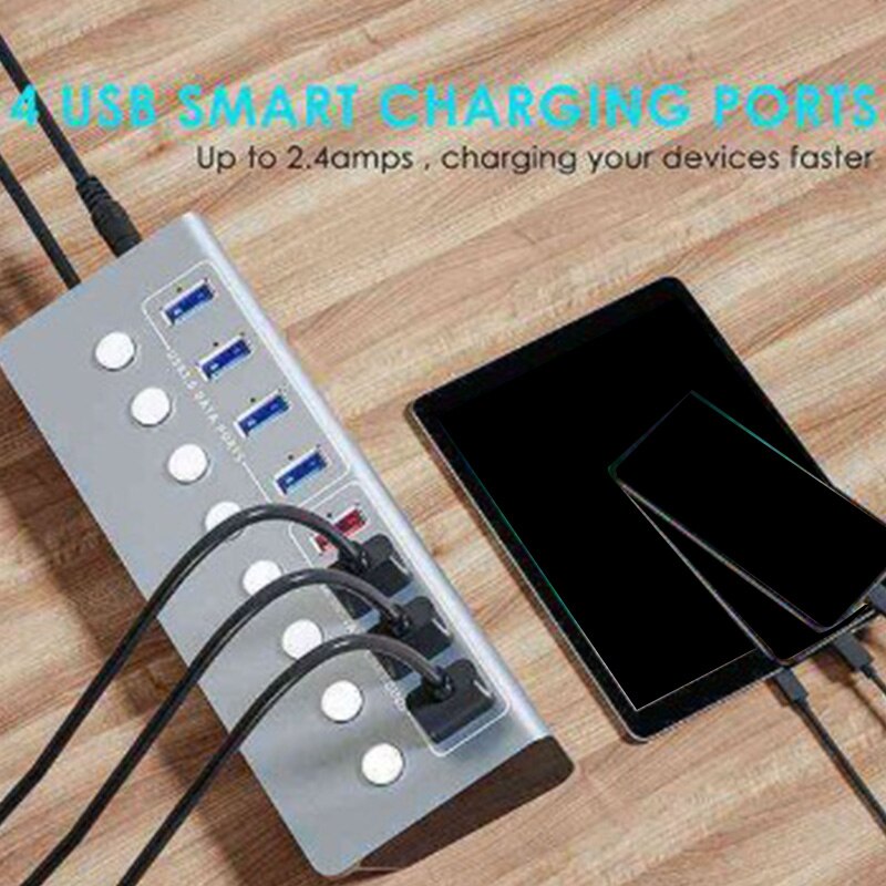 -aluminiumlegering 8-- poorts usb 3.0- splitter 4- poorts laptop uitgebreide usb-hub 4- poorts snellaadadapter externe amerikaanse stekker
