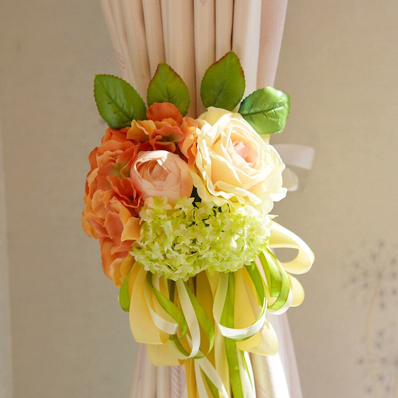 Décorations de rideau de mariage, fleurs artificielles avec ruban, disposition romantique de salle de mariage: yellow