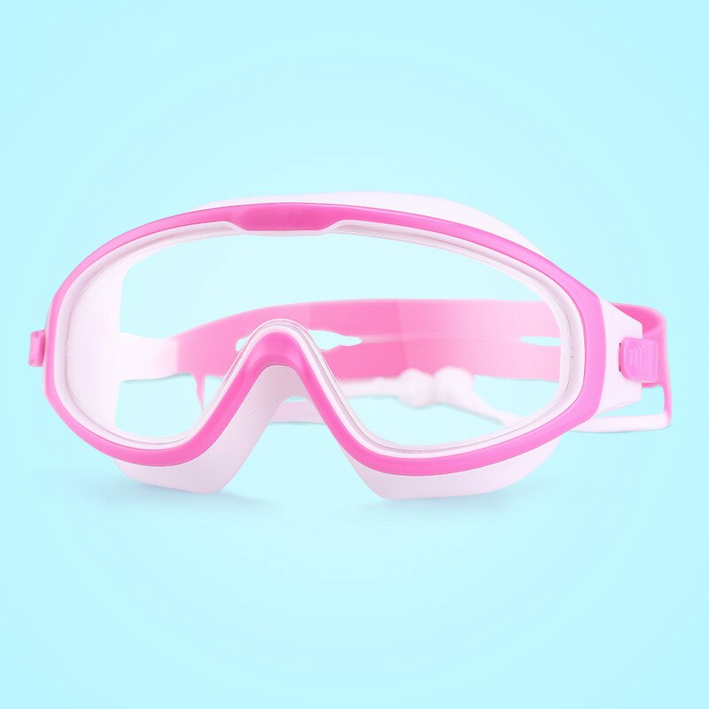 Børns svømmebriller beskyttelsesbriller vandtæt anti-tåge hd svømmebriller piger stor ramme dykkerudstyr: Gennemsigtig lyserød