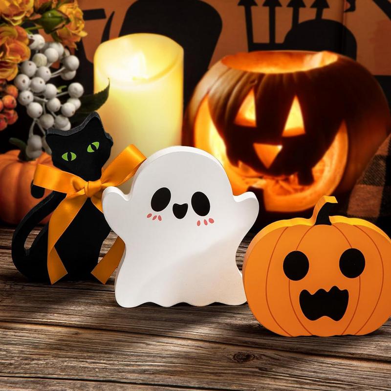 Halloween bordskilt 3x tre halloween-lagdelte brettdekor gjenbrukbar rustikk lagdelt brettdekor borddekor skilt glad