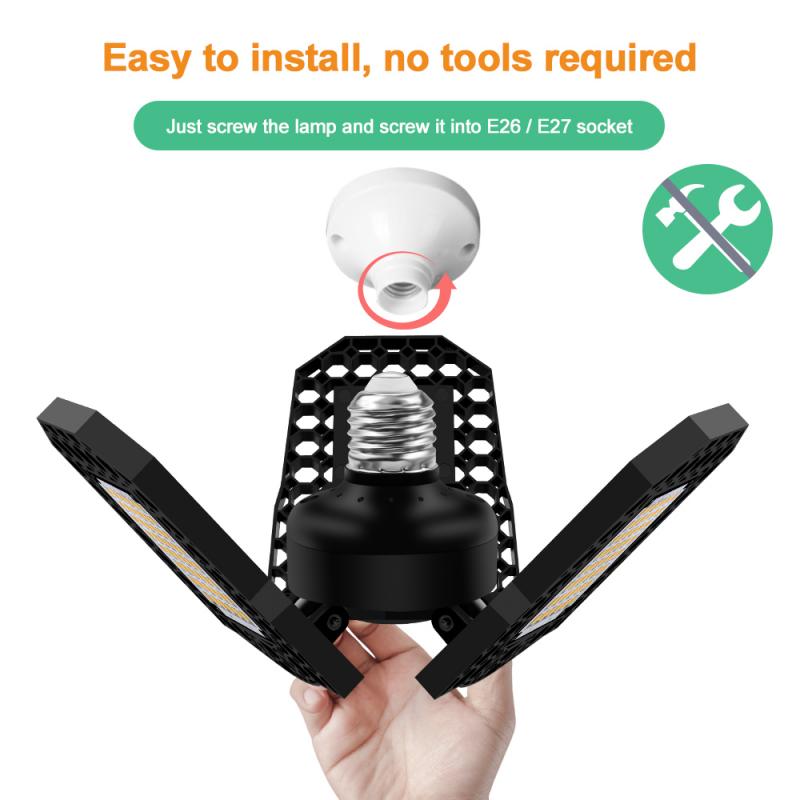 LED Garage Shop Work Lights 80W 8000lm E27 Home Ceiling Fixture Deformable Lamps Industrial Lighting Light