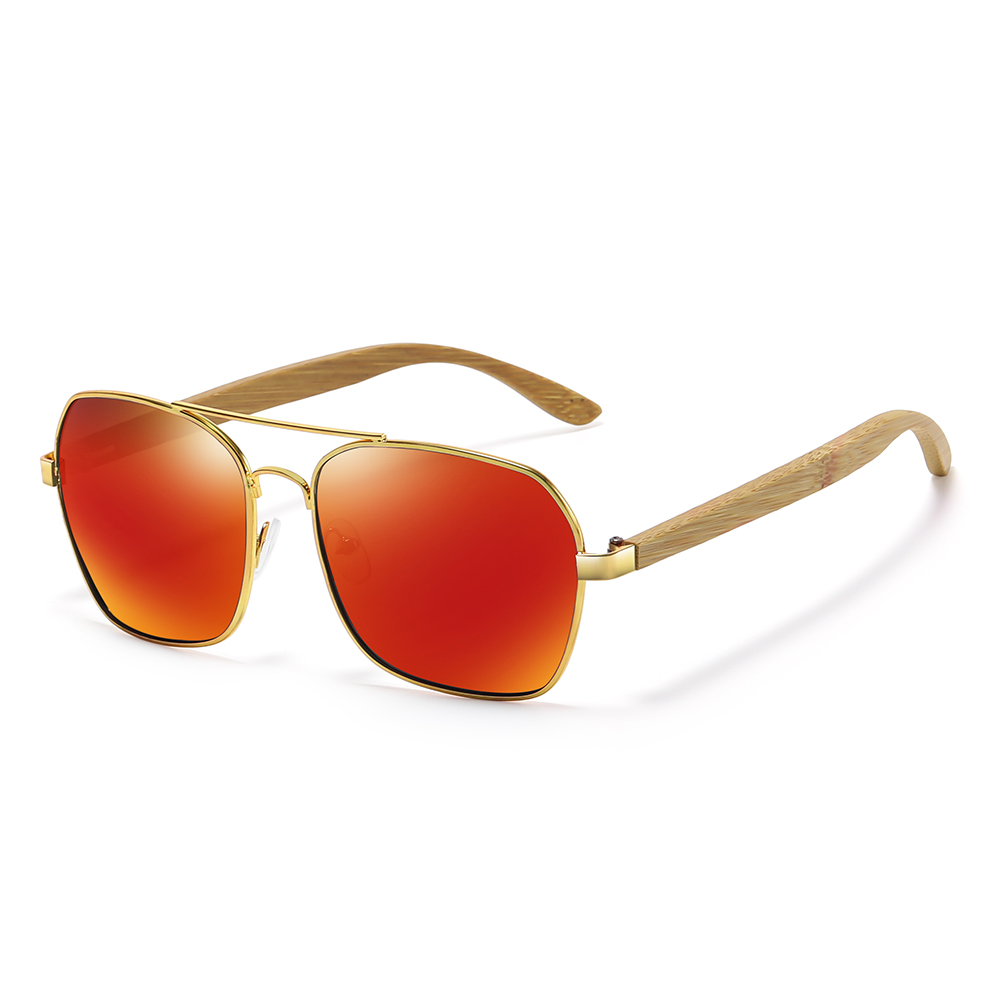 GM Gafas de sol cuadradas metálicas retro de para mujeres y hombres marcas de de lujo gafas de sol de bambú y madera de conducción populares: Rojo