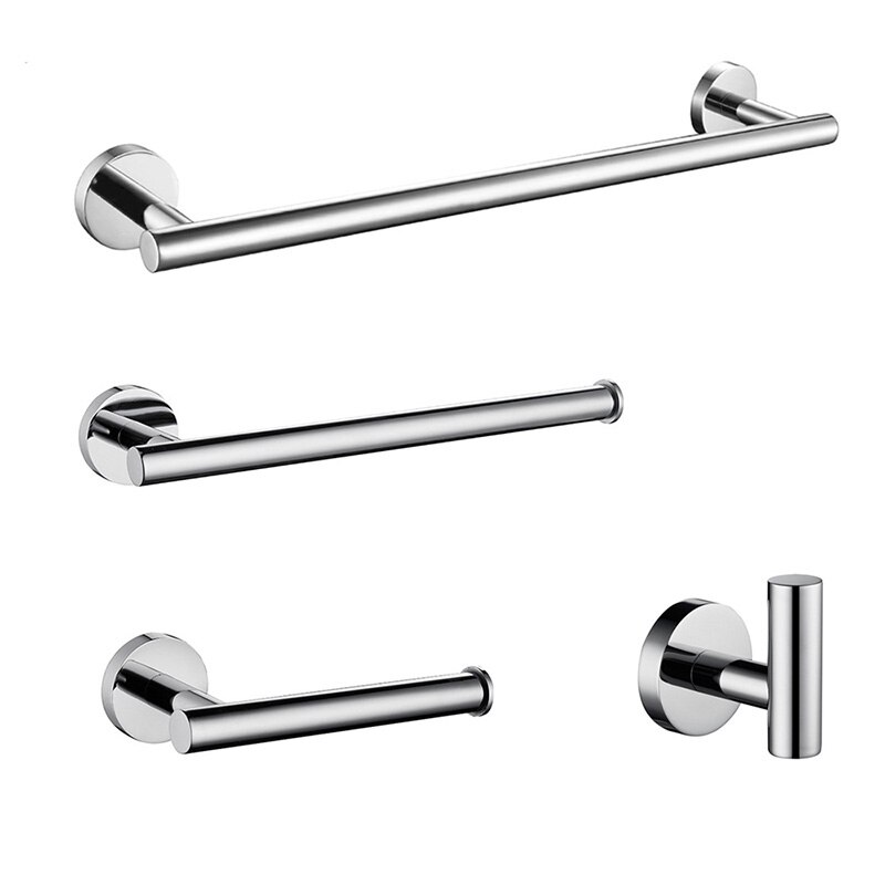 Bathroom Hardware Set 4 Piece Bath Accessories Set Wall Mount Includes 24" Towel Bar Toilet Paper Holder Towel Ring Hooks SUS304