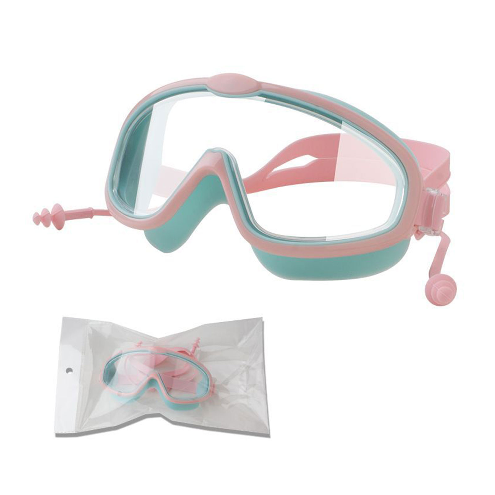 Children's Swimming Glasses Practical PC Lens Ultra-Wide View Antifog Silicone Mirror Goggles Adjustable Conjoined Earplugs: Green