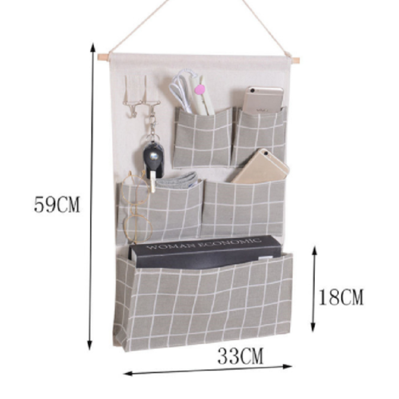 5 Pockets Cotton Linen Fabric Wall Door Hanging Bag Organizer Storage Pouches Wardrobe Closet Storage Bag Sundries Pouches
