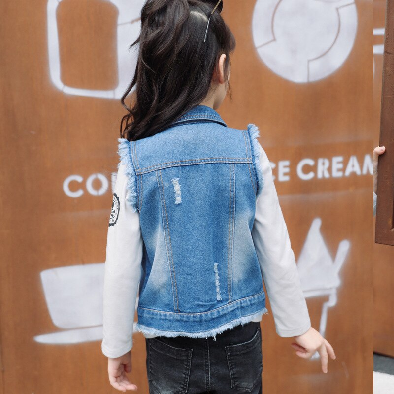 Chaleco vaquero para niñas, ropa sin mangas con una hilera de botones, para primavera y otoño