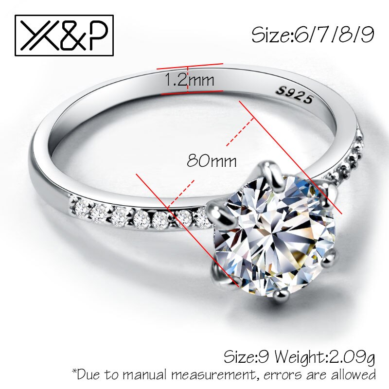 X & P anillo de compromiso clásico 6 garras AAA circón cúbico blanco mujer anillos de boda joyería