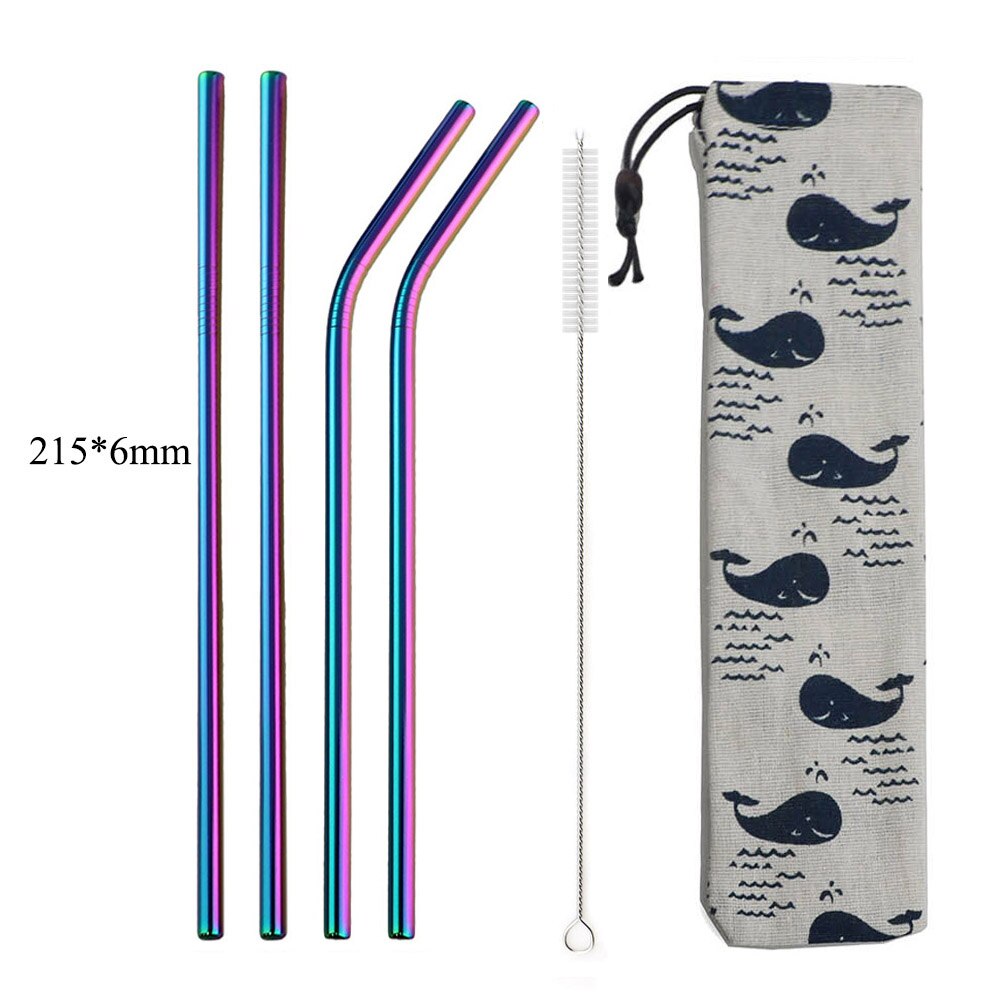 6 Pieces Rainbow Eco Friendly Stainless Steel Straw Reusable Metal Colorful Straws Metal with Brush & Bag Bar Tools: Rainbow C