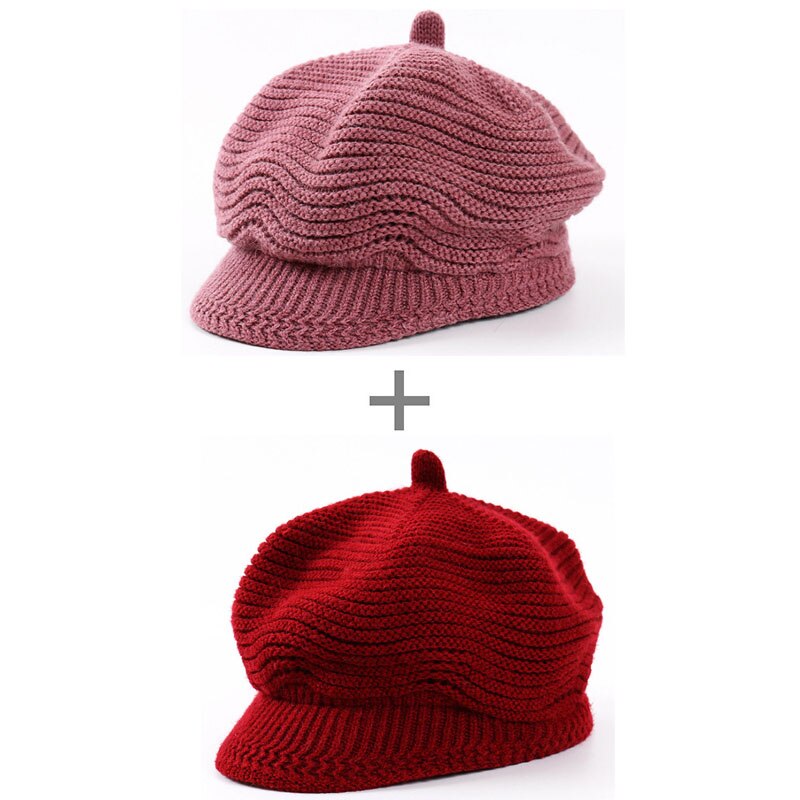 [Aetrends] Vrouw Hoed Gebreide Achthoekige Hoeden Voor Vrouwen Vintage Achthoekige Cap Vrouwen Hoeden Sombrero Mujer Sombrero Z-6598: Purple and WineRed