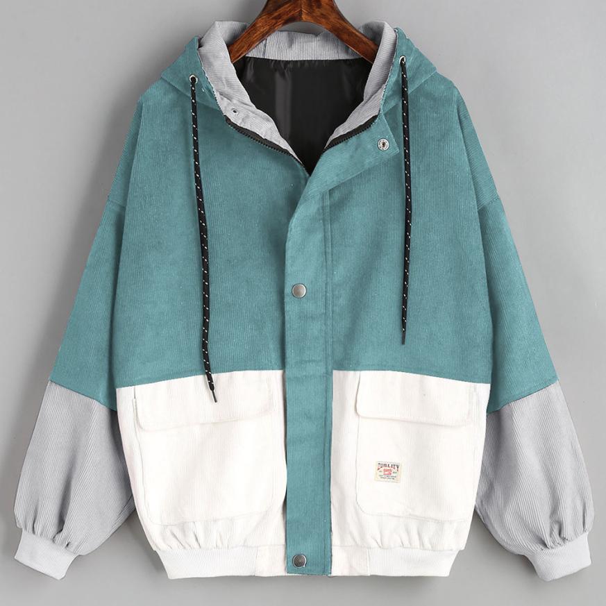 Windjack Jassen en Jassen Vrouwen Bovenkleding Jassen Lange Mouwen Corduroy Patchwork Oversize Rits Jas: 1 / S