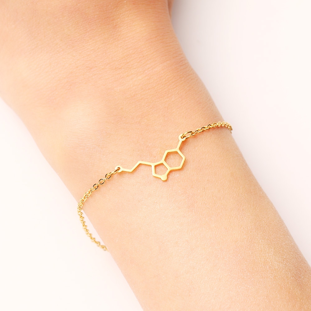 DOTIFI Stainless Steel Bracelet For Women Gold And Silver Color Erotonin Molecule Chemistry Geometric Lover's Engagement Jewelry