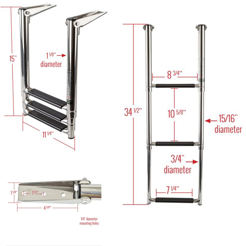 Boat Accessories Marine 3 Step Telescoping Folding Ladder Platform Boarding Swim For Boat Marine