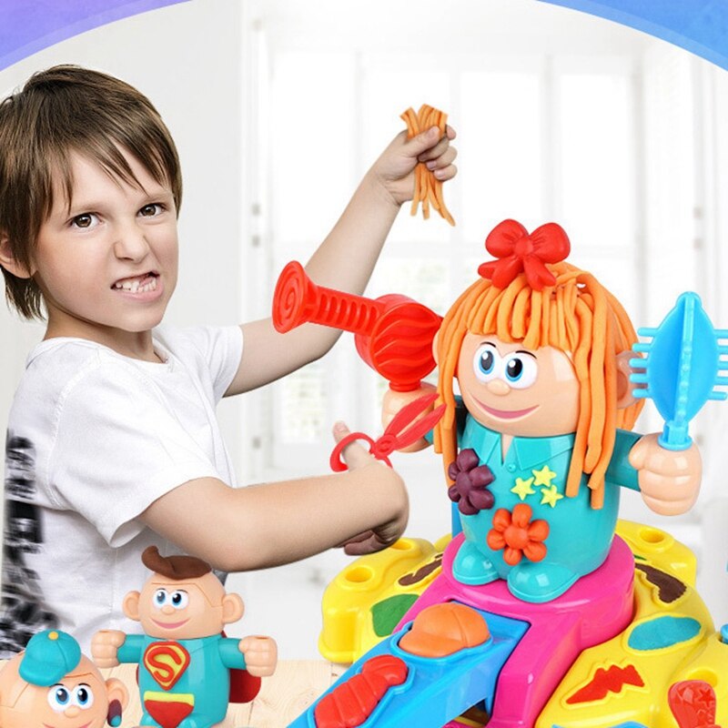 Hairdresser Color Clay 3D Plasticine Tool Mold Set Children Play House Squeeze Hair Toys