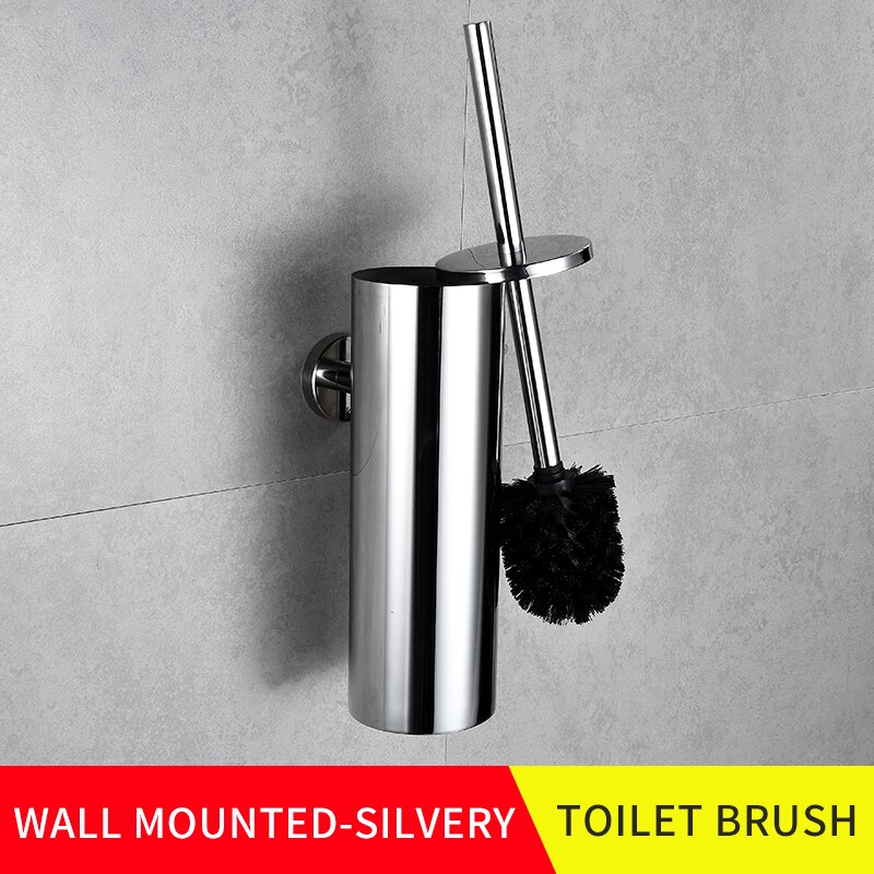 Badkamer Zwart Toiletborstelhouder Wall Mounted 304 Roestvrijstalen Wc Borstel Set Wasruimte Opslag En Organisatie Gadgets: wall mounted-silvery