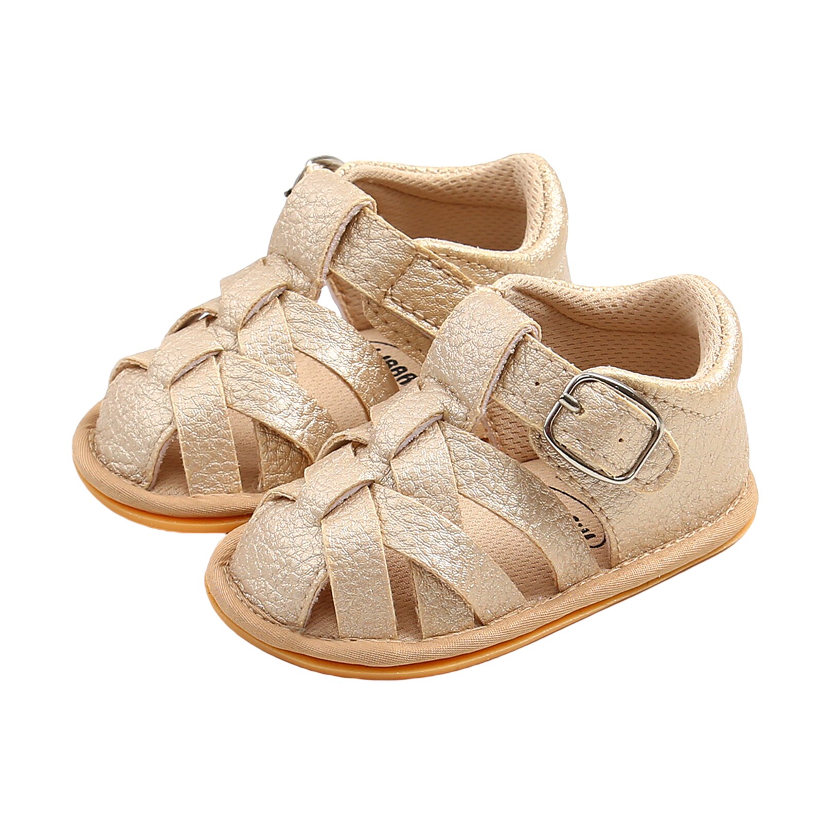 Baby Pu Leer Peuter Sandalen Kleine Kinderen Effen Kleur Zachte Zool Anti-Slip Sport Schoenen 0-18Months Baby Sandalen voor Meisje: Golden / 13-18 months