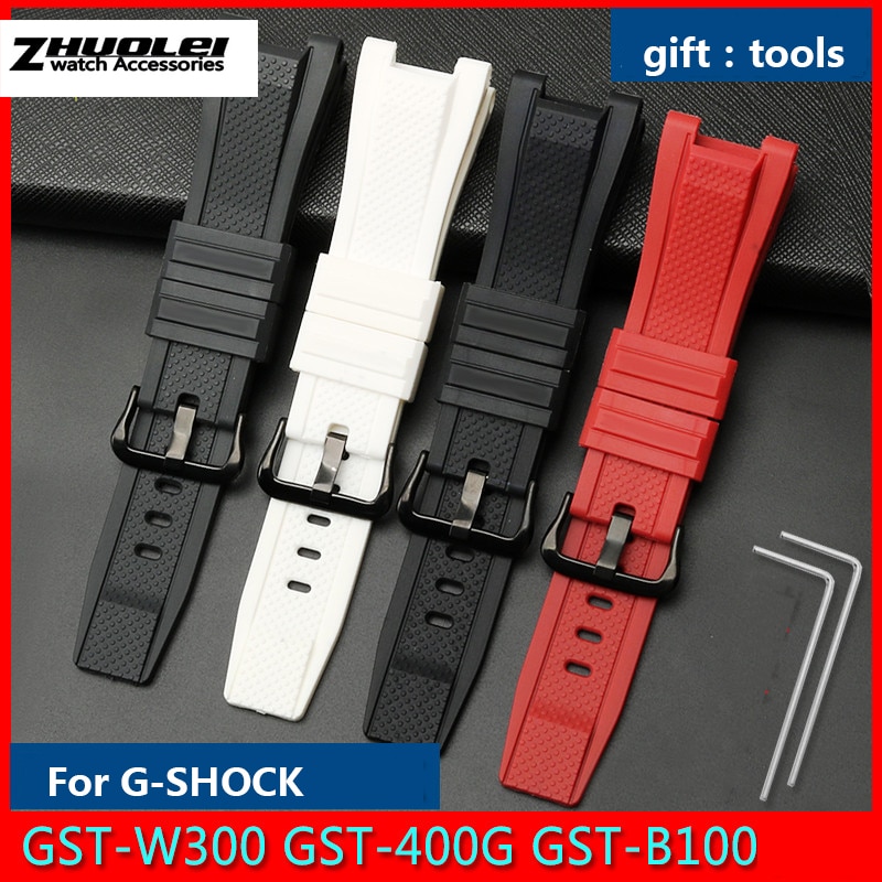 Gummi klokkerem for c-asio g-shock gst -210/w300/400g/b100 vanntett silikon stropper tilbehør 26*14mm