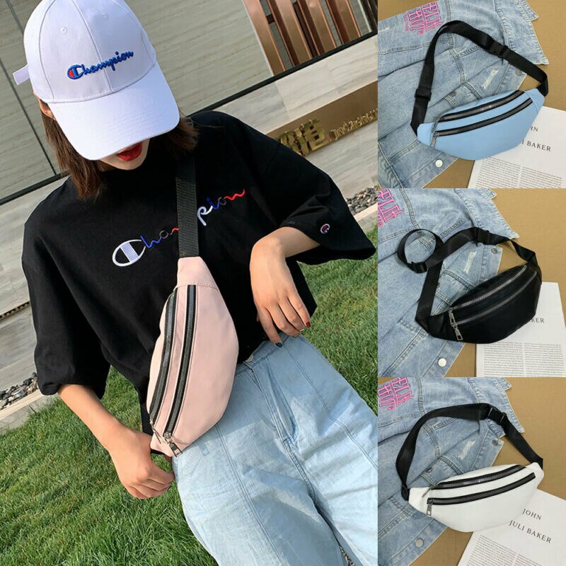 Newest Women Double Zippers Waist Fanny Pack Belt Bag Chest Pouch Travel Hip Bum Bag Lady Small Purse