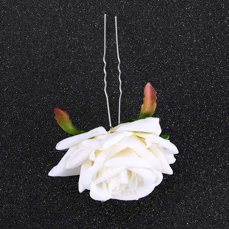 Spille per capelli gioielli da sposa tipo U forcella per capelli rosa rossa fiore di seta copricapo da donna accessori per gioielli per capelli: White