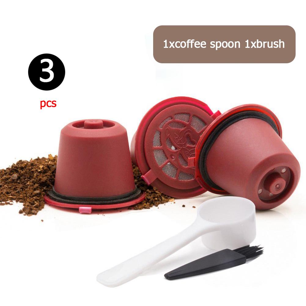 1/3Pcs Herbruikbare Koffie Capsule Met Lepel Borstel Thuis Hervulbare Koffie Capsule Filter Shell Voor Nespresso Machine supply: 3pcs A add Brush