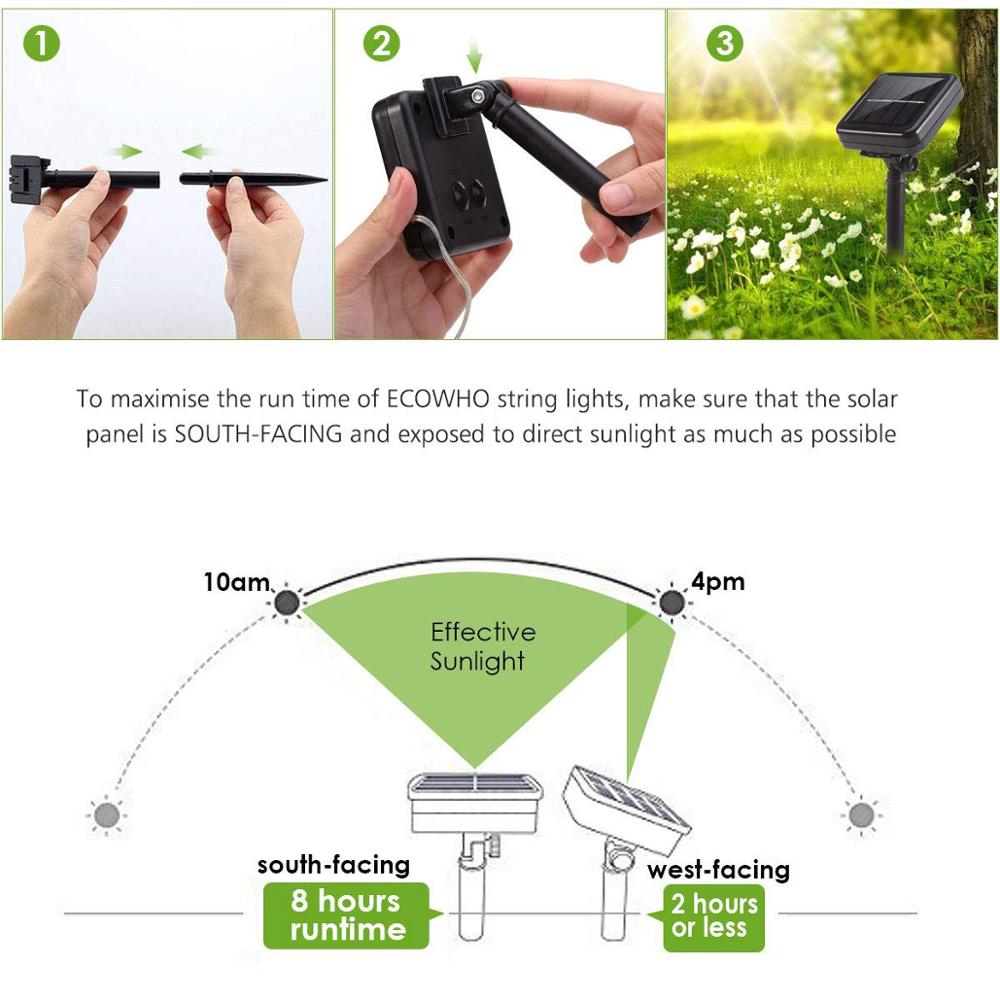 Led-vakantieverlichting op zonne-energie voor buiten, 7 m 12 m 22m led's, lichtslingers, kerstverlichting, kerstfeest, tuinverlichting, waterdichte verlichting