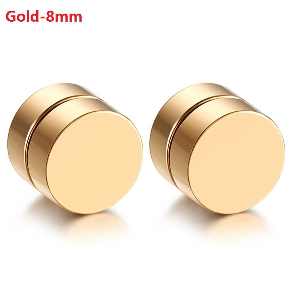 Boniskiss Roestvrij Staal Stud Oorbellen Voor Mannen Vrouwen Unisex Ronde Magneet Oorbellen Zonder Piercing Mode-sieraden: Gold-8mm2