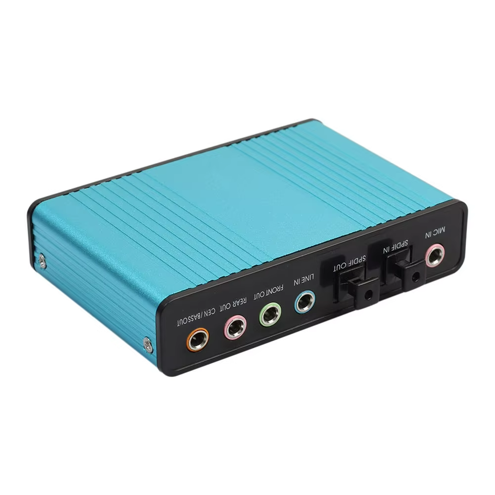 Placa de som externa usb de passagem óptica externa de áudio 5.1 de 6 canais para notebook compatível com win98se/me/2000/xp/7: Azul