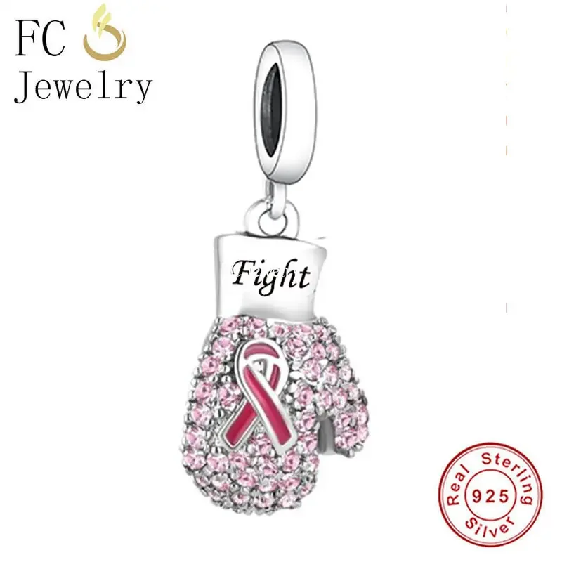 FC Jewelry – Bracelet à breloques Original en argent 925, gant de boxe, combat du Cancer du sein, perle de sensibilisation pour la fabrication de Berloque
