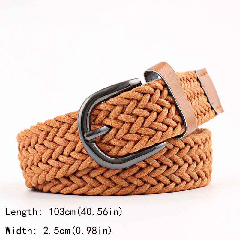 Unisex Casual Woven Belt Child Elastic Belts Men Canvas Elastic Belt Knitted Thin Waist Belts Jeans Alloy Pin Buckle Waistband: Brown