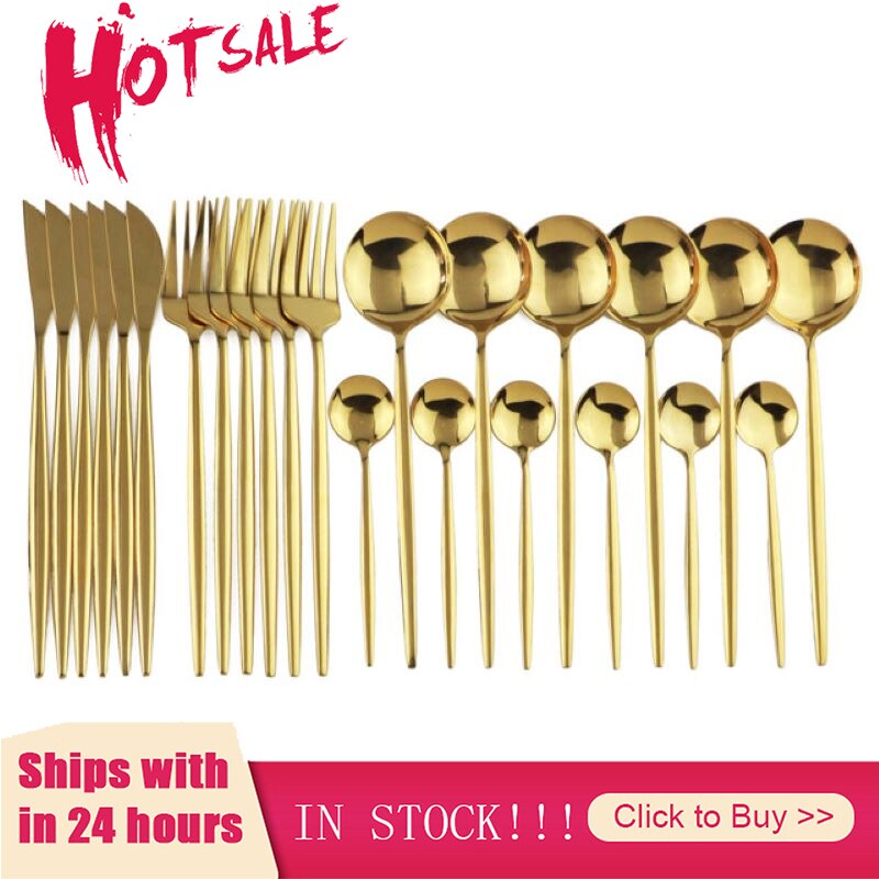 Roze Goud Bestek Set Rvs Servies Set 24Pcs Messen Vorken Koffie Lepels Bestek Set Keuken Diner Servies Set