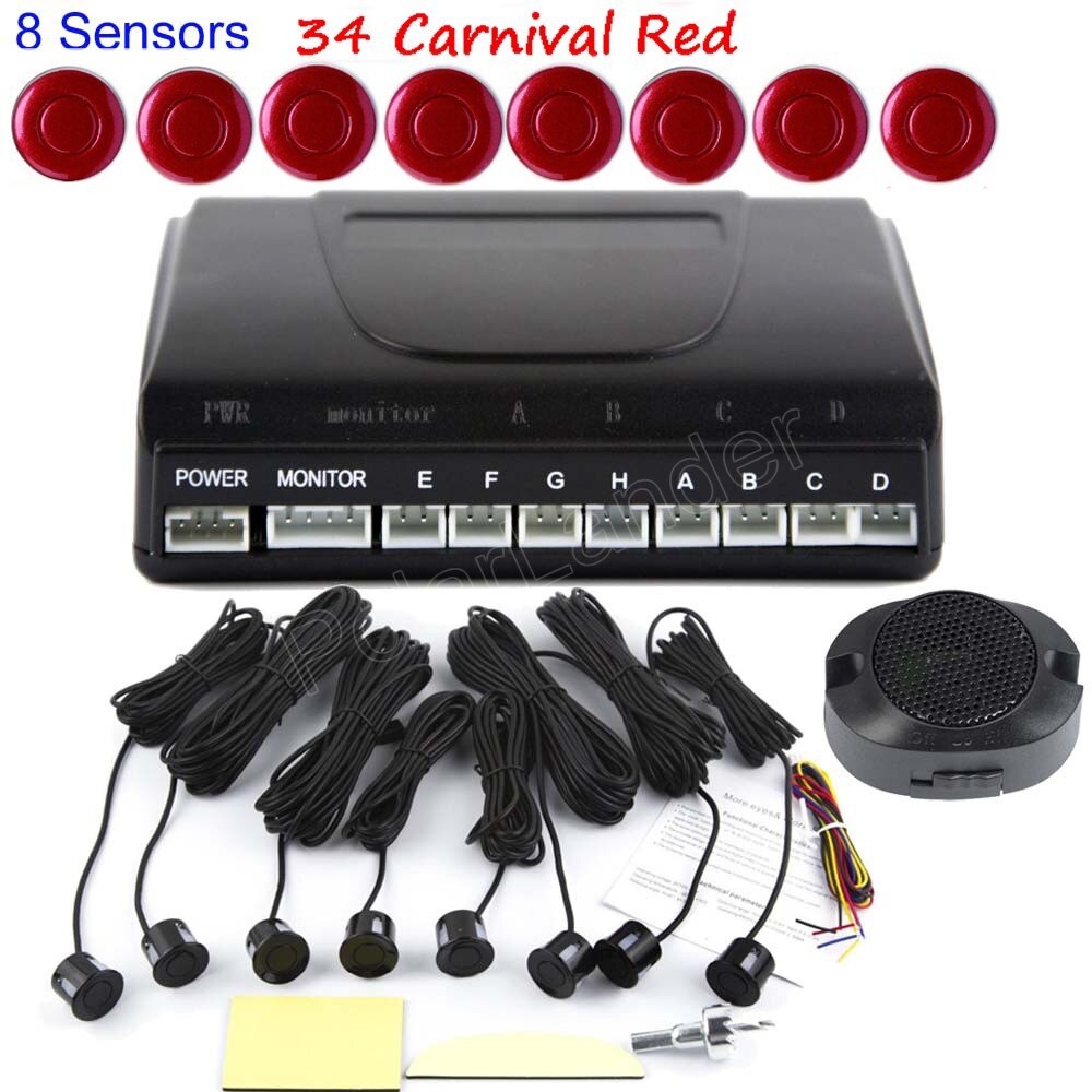 Parking Assistance Backup Reverse car auto Parking Sensor 8 sensors buzzer 44 Colors to choose: 34 carnival red