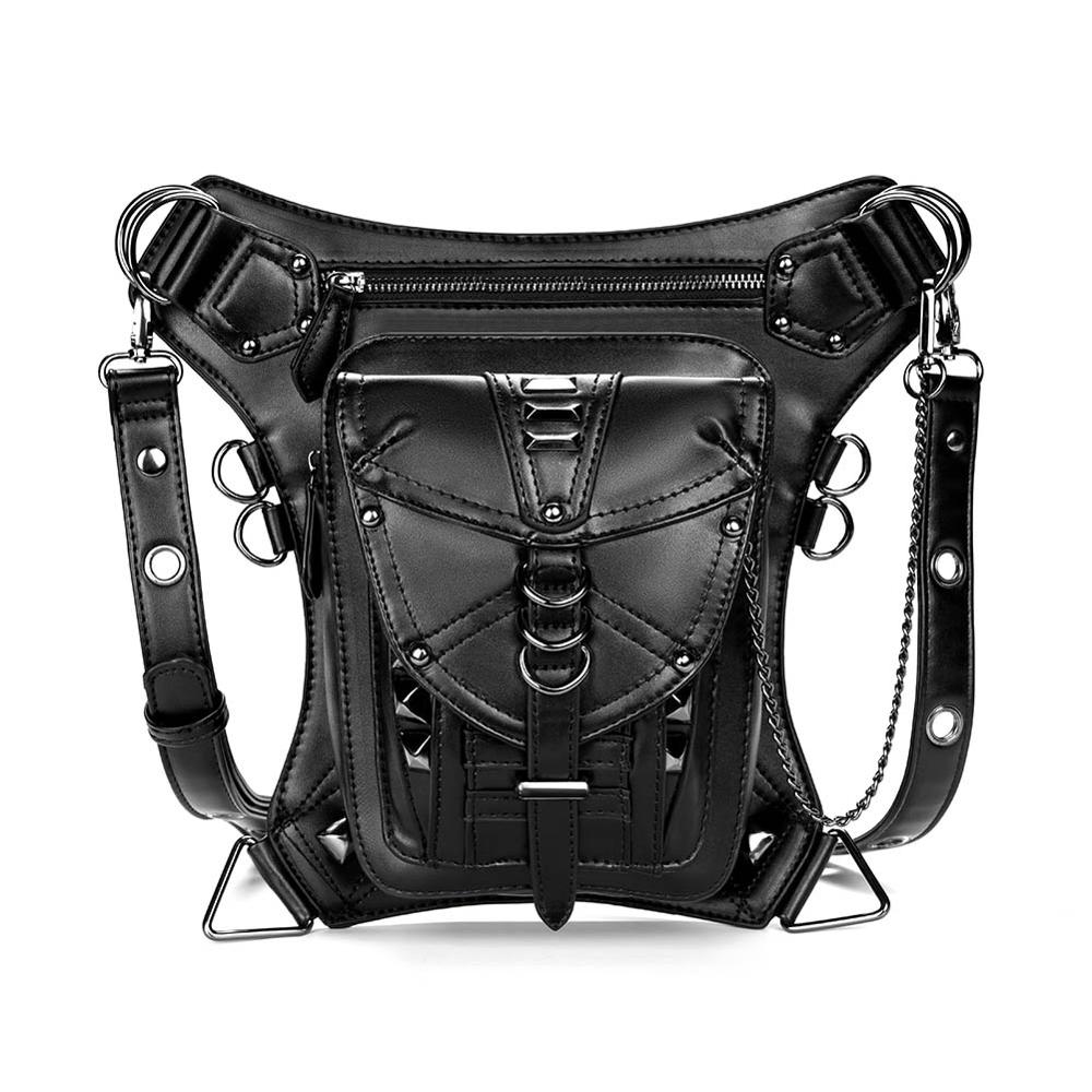 GearDuke Women Waist Bag Gothic Fanny Packs Motorcycle Hip Leg Bag Steampunk Holster Shoulder Bag Men PU Leather Crossbody Bags: Default Title