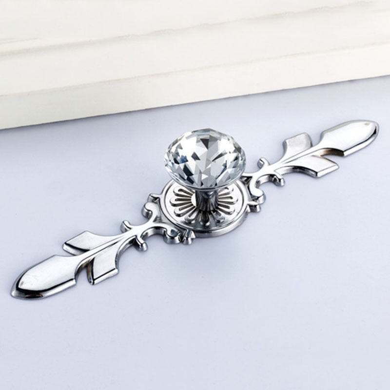 Glass Dresser Knob Crystal Drawer Knobs Handle Silver Color Clear Rhinestone Cabinet Cupboards Door Handle Furniture Hardware