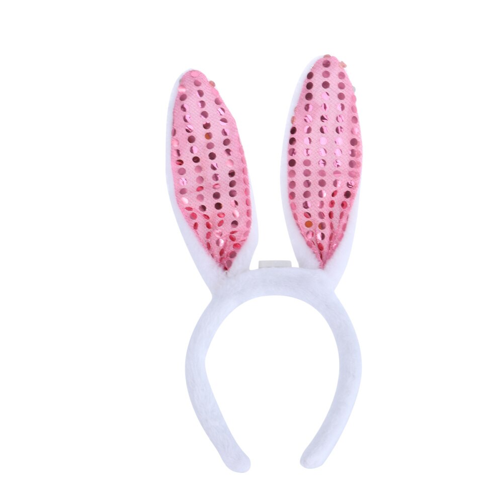 LED Bunny Ear Headband Flashing Sequins Rabbit Ear Hair Hoop Heardwear for Easter Christmas Party (White): Pink