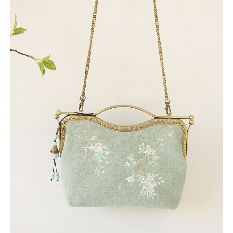 Alasir Original Artsy Bag Chinese Style Bags Vintange Women Handbags Cotton and Linen Crossbody Bags Embroidery Flowers Frame: gray-green