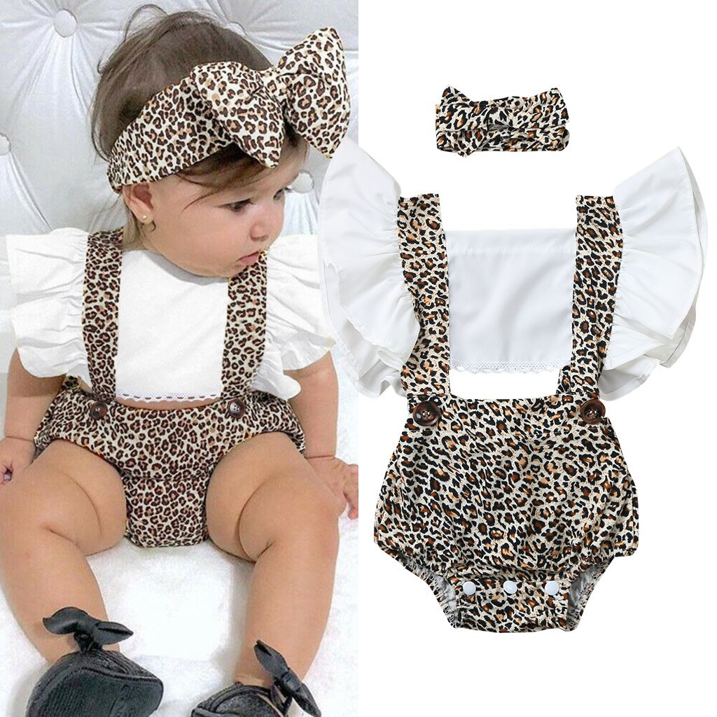 Summer Infant Baby Girls Ruched Leopard Print Romper Bodysuit Outfits Clothes Newborn Baby Boy Soft Cotton Clothes