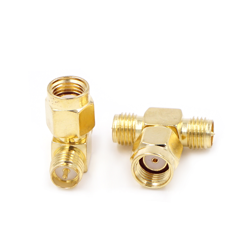 Connecteur Coaxial RF Type T SMA mâle vers 2 doubles SMA femelles, séparateur 3 voies, convertisseur d'antenne en laiton plaqué or: vert militaire