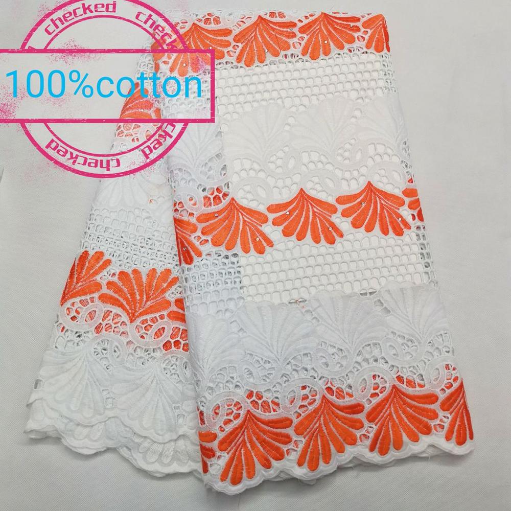 100% Cotton Nigeran Dry Cotton Lace Fabric Embroidery in Switzerland African Swiss Voile Lace Fabrics 5 yards: As pictures  3