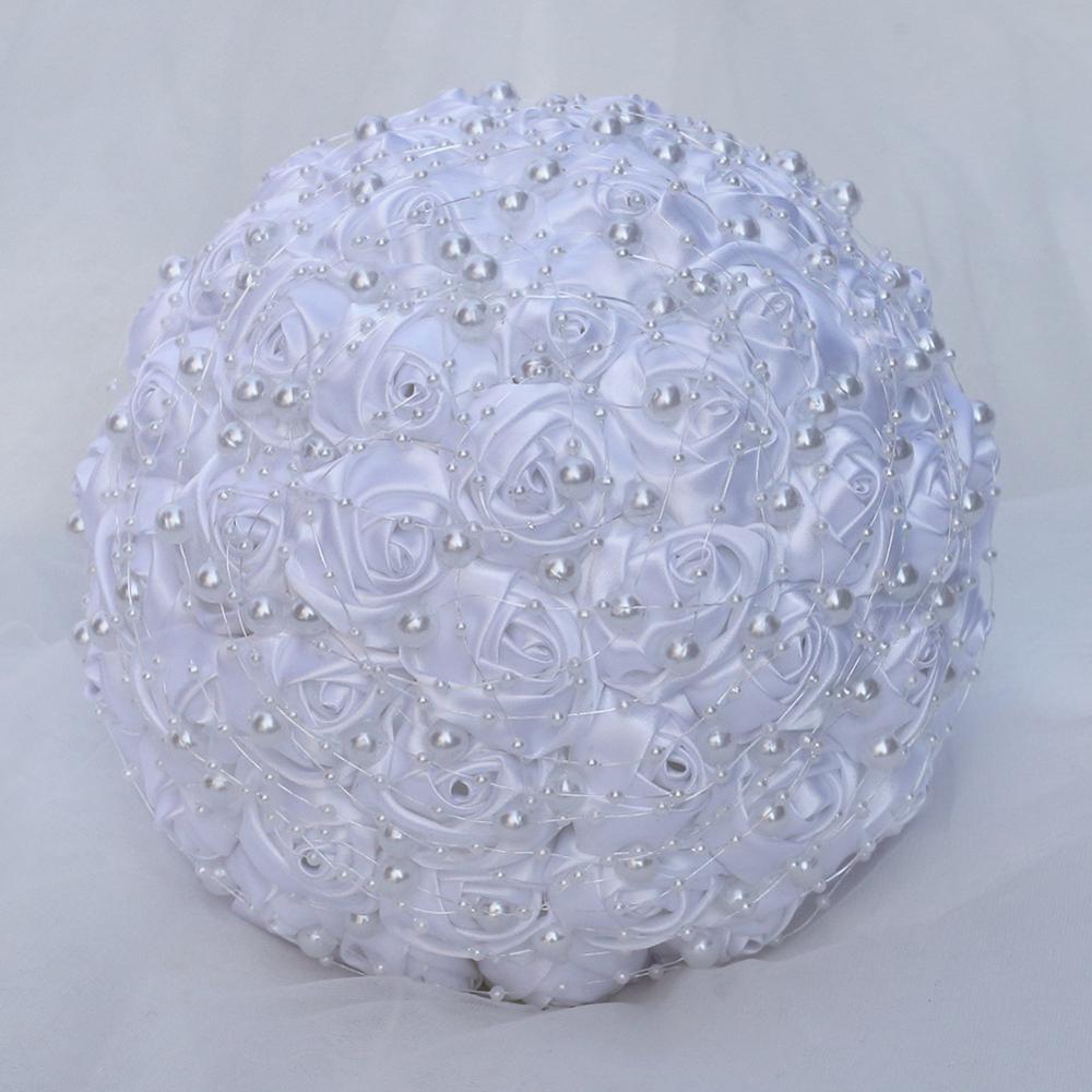 16styles white wedding bride holding flowers artificial bouquet ribbon rhinestone pearl bouquet decoration bride groom dance: Style 15