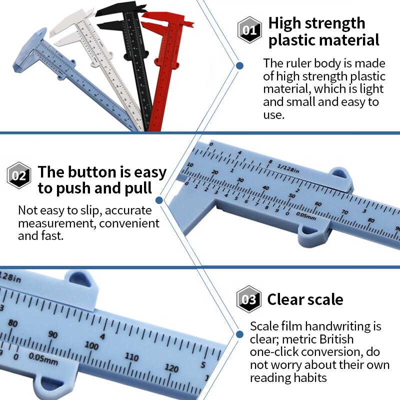 1 Pcs 150mm Multi-color Mini Double Scale Plastic Vernier Gauge Sliding Measure Tool Ruler Micrometer Daily Tool
