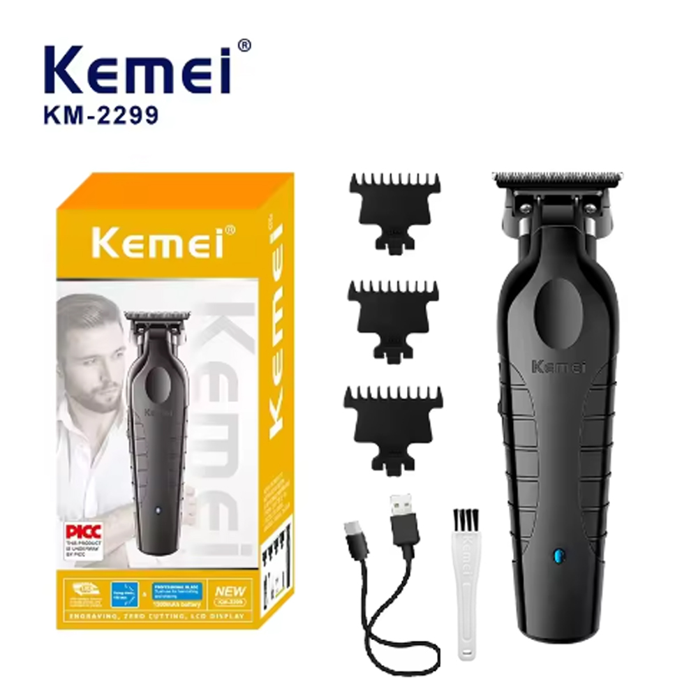 Kemei 2299 Barber Cordless Hair Trimmer 0mm Zero Gapped Carving Clipper Detailer Electric Finish Cutting Machine: Orange