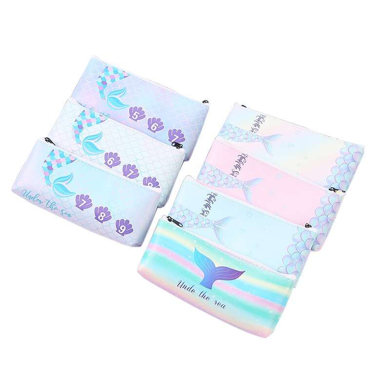Offre spéciale Kawaii sirène porte-crayon rose en peluche couleur unie porte-crayon sac papeterie trousse à crayons belles fournitures scolaires