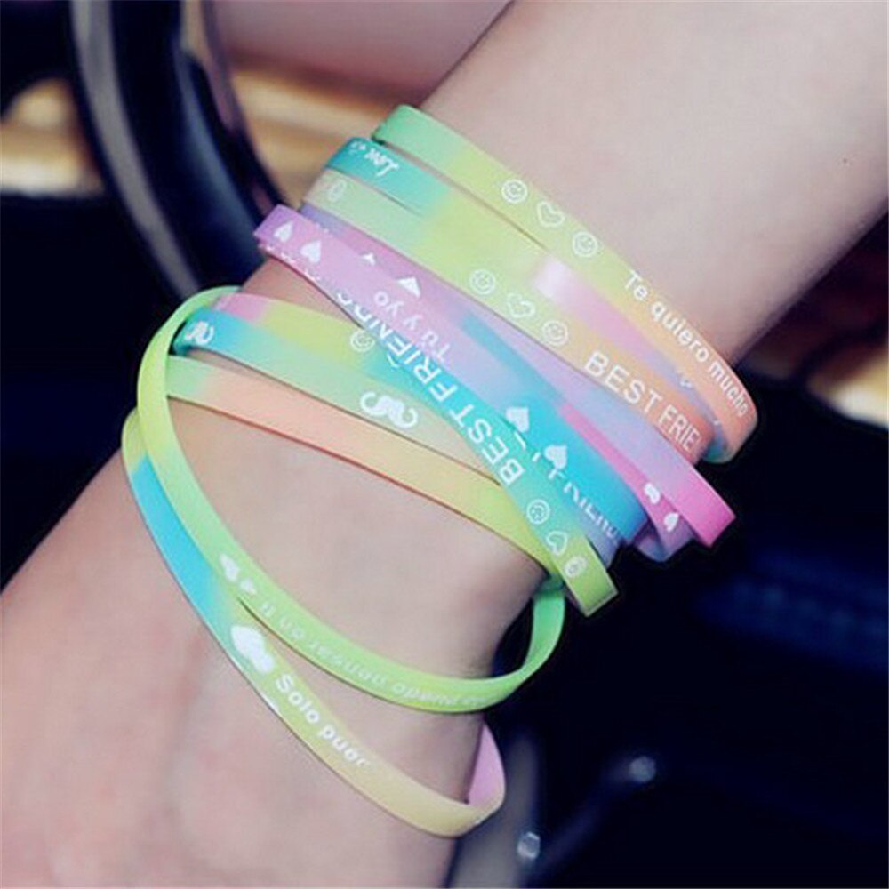 Printed Letters Luminous Silicone Sports Bracelets &amp; Bangles for Women Fluorescent Rubber Fitness Thickening Wristband Bracelet